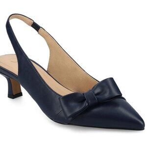 New Journee Collection Paloma Navy Sling Back Kitten Heel Pumps 8M Retail $103